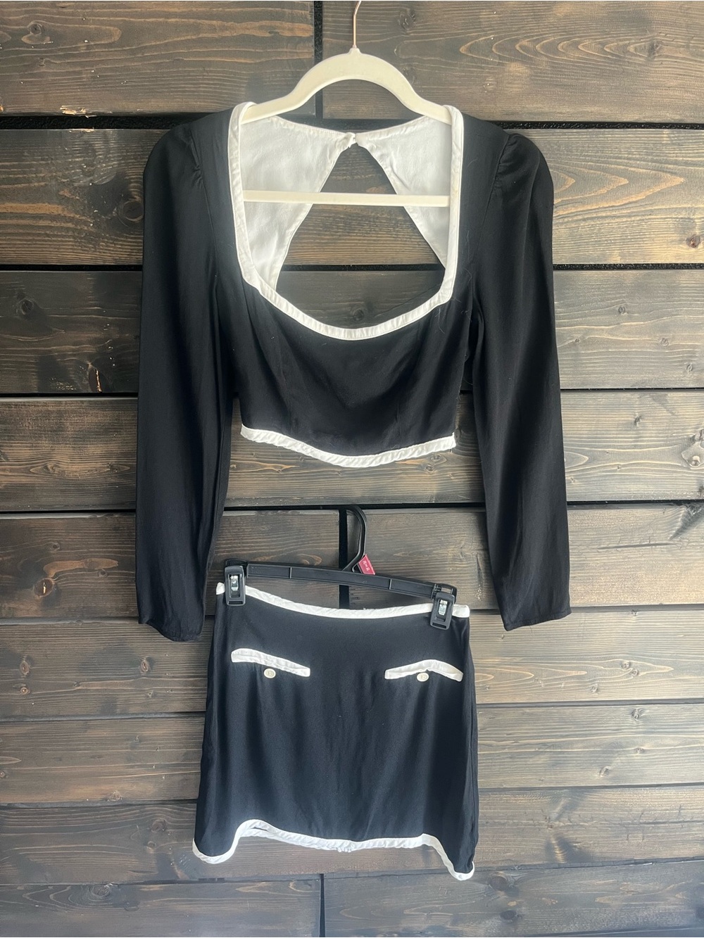 Reformation Black & White Lined Mini Skirt